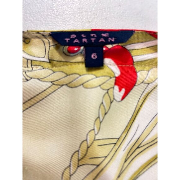 Pink Tartan Multicolor Long Sleeve V-Neck  Faux Wrap Silk Blouse 6 NWT - Picture 6 of 6